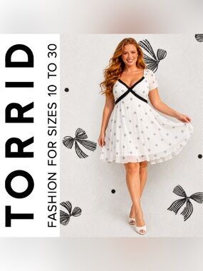 Torrid White & Black Bow Print Coquette Soft Mesh Lace Mini Dress, Large, NWT!